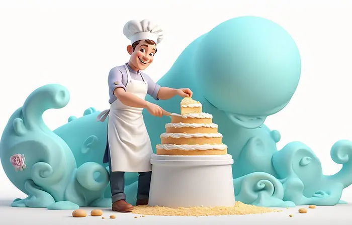 Best 3d Character Illustration of Baker Creating Cake image